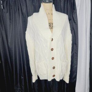 Vintage 70s Sears White Chunky Knit Cardigan Sweater